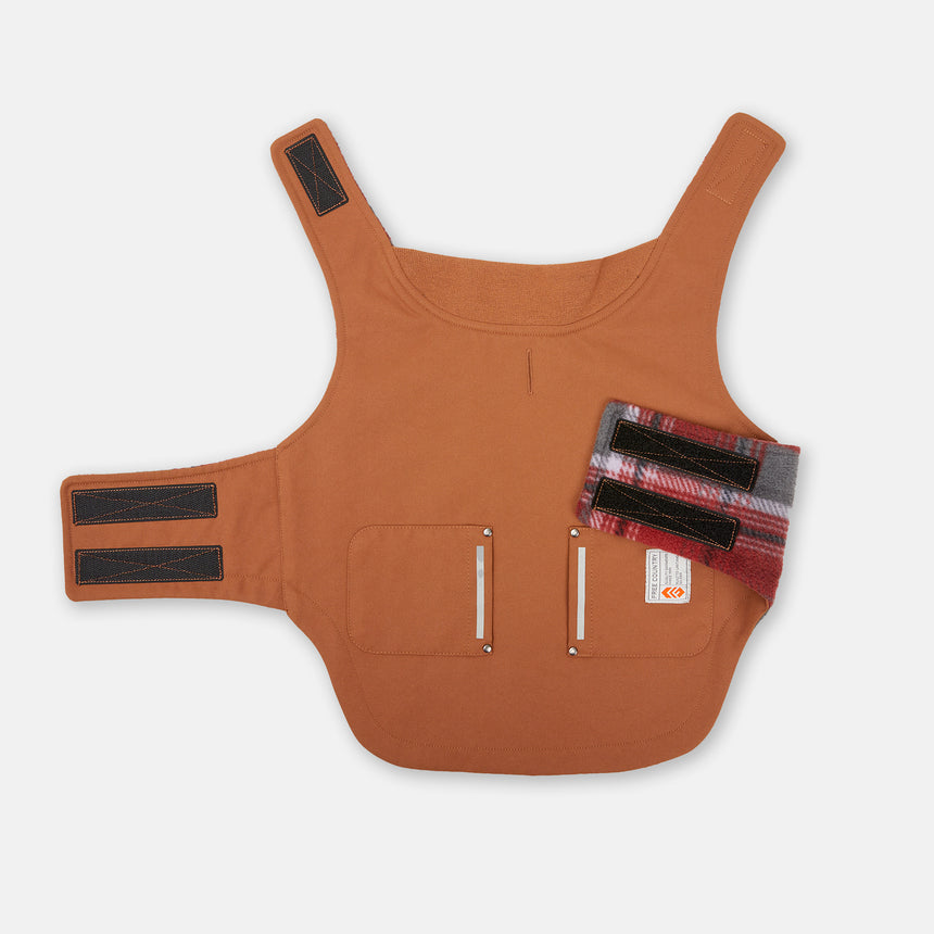 Brawny Canvas Reversible Dog Work Jacket - Canyon Brown/Red Plaid #color_canyon-brown-red-plaid